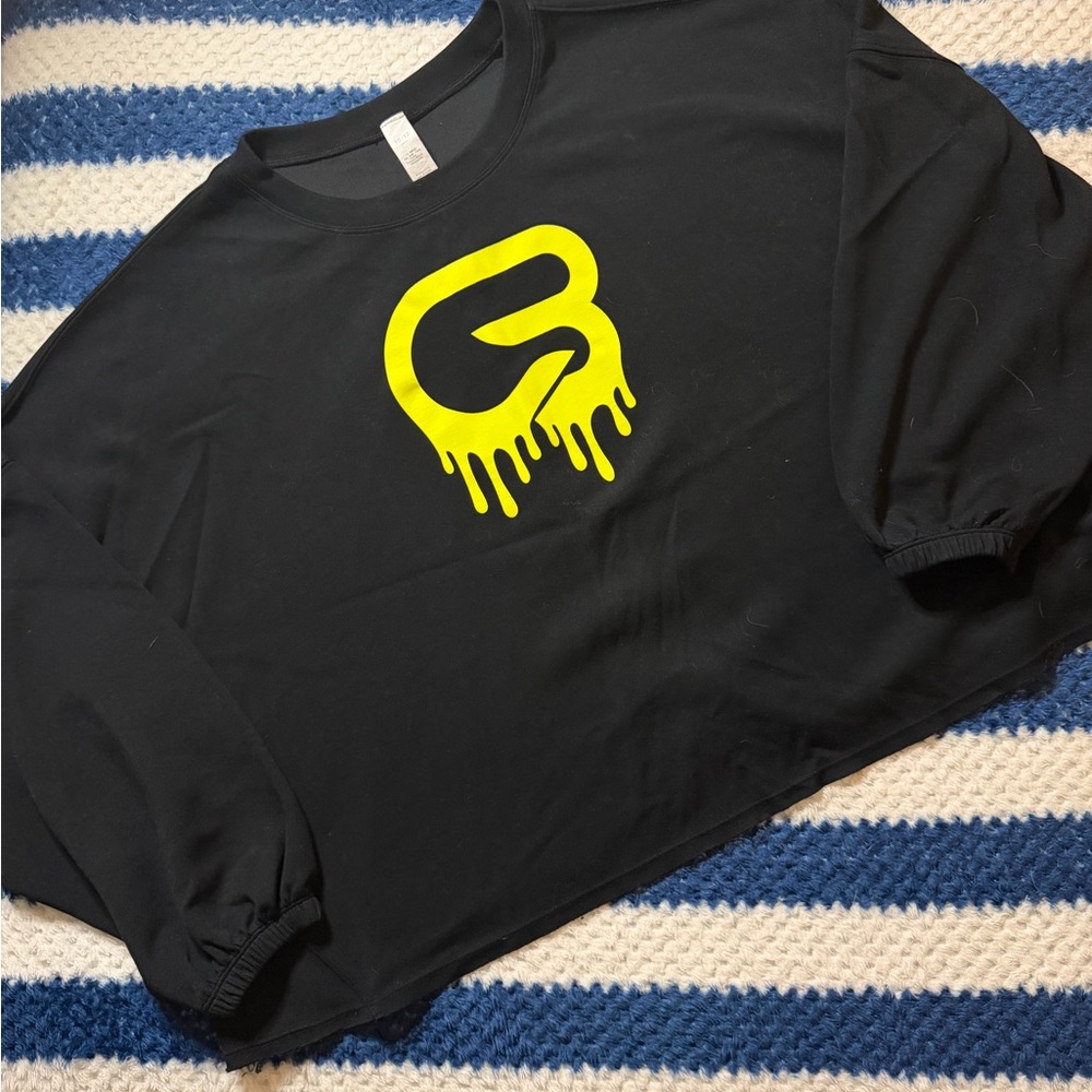 Black Oversized Crop Sweatshirt with Neon Yellow CycleBar Drip Graphic